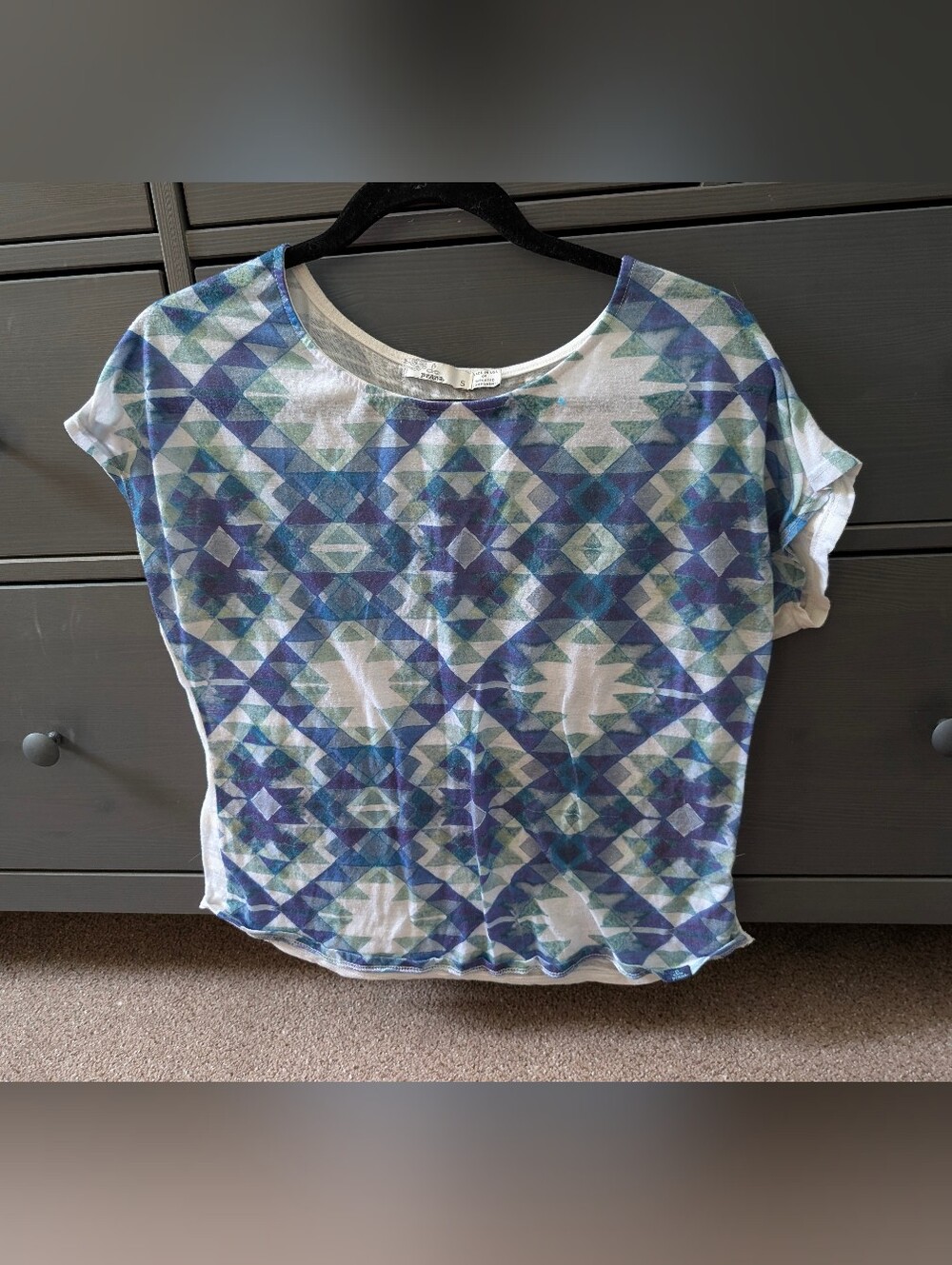 Prana Aztec Print Women's Tee in Blue and Green
